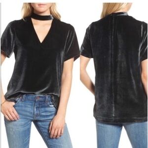 Madewell Green Velvet Choker Short Sleeve Shirt